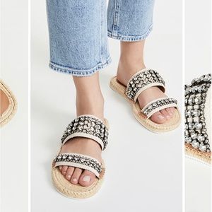 See by Chloe Kaori Crystal Flat Rhinestone Espadrilles Sandals 36 in Latte